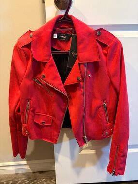 ONLY Pink Suede-Style Moto Jacket